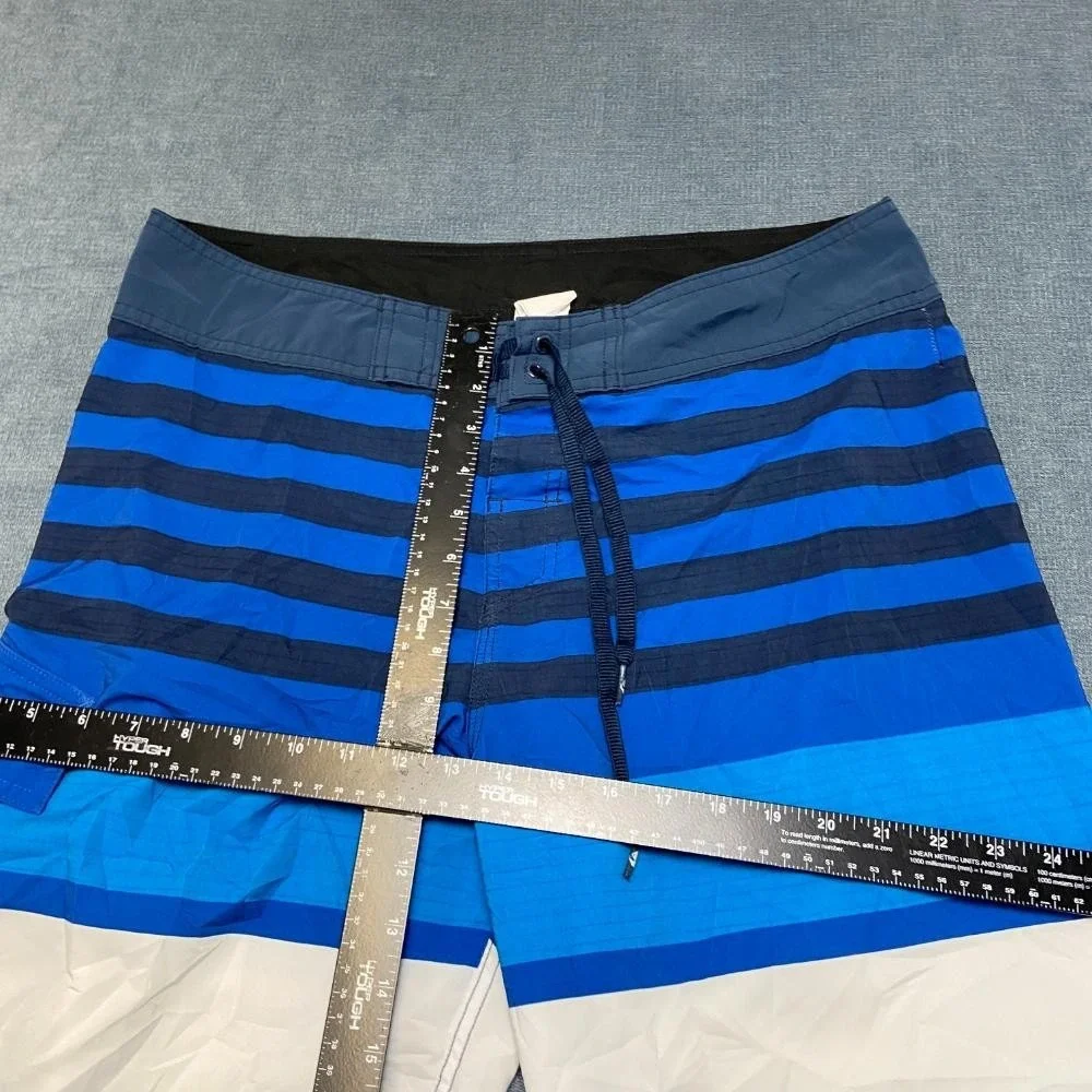 Quiksilver Board Shorts Men 34 Blue White Colorblock Surfing Swimwear Drawstring